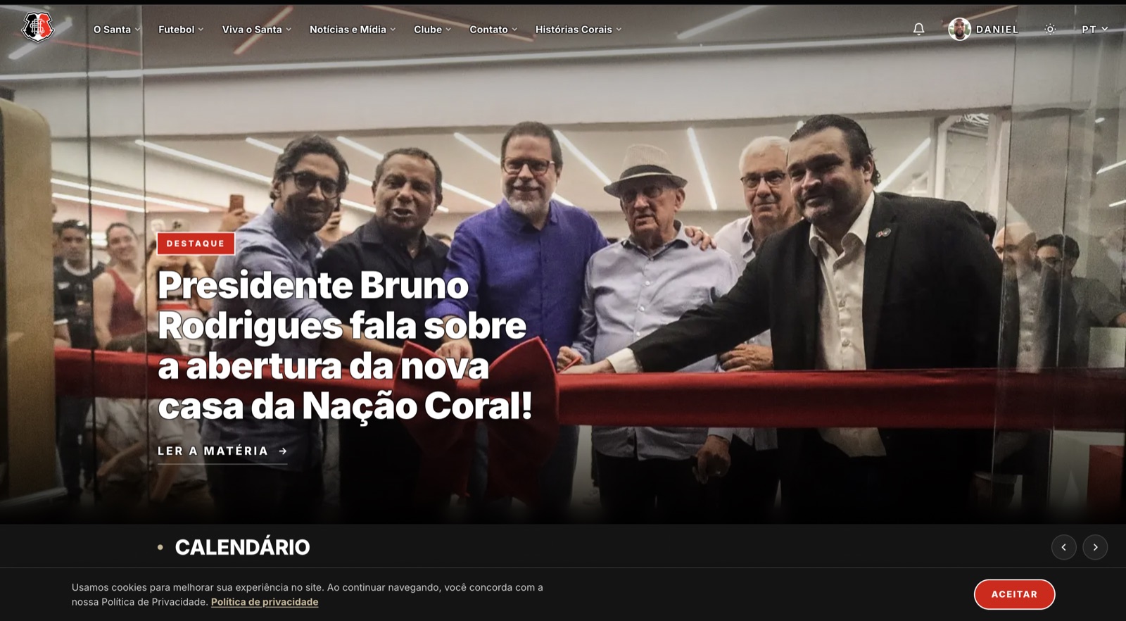Site oficial do Santa Cruz Futebol Clube, construído pela Devlab